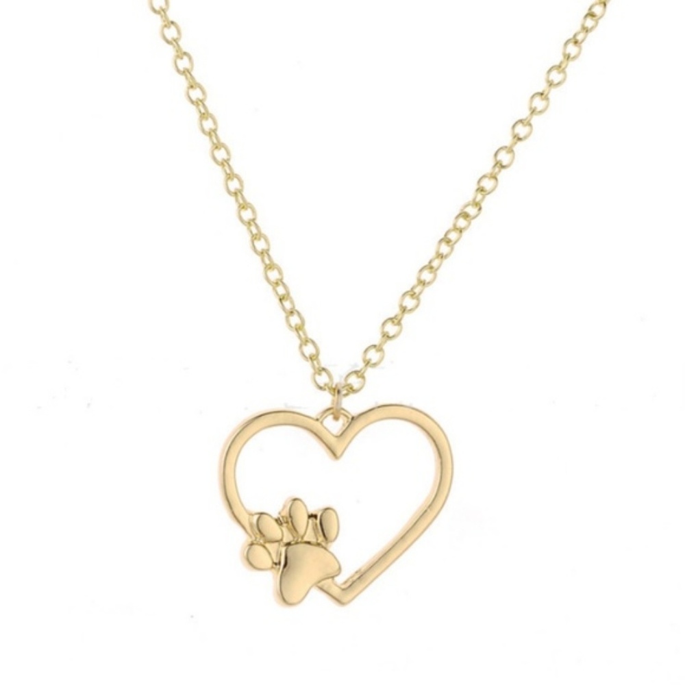 Gold Puppy Paw Heart Necklace